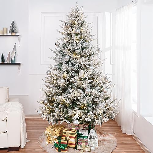 Ginebra 6.5ft Snow Flocked Christmas Tree Prelit with 2456 Branch Tips