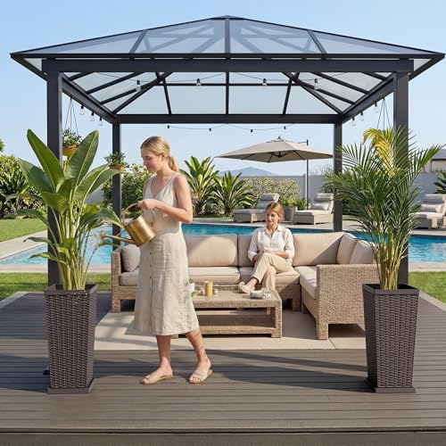 24" Front Porch Resin Rattan Tall Planters 2 Pack (2 Count)