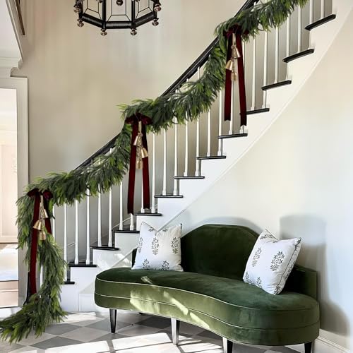 2 PCS Christmas Garland Norfolk Pine Garland Real Touch Faux Christmas Greenery Xmas Garland for Mantle