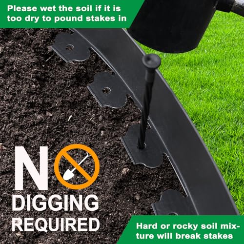 Hugeleaf Landscape Edging Kit Garden Edging 40 Ft with 48pcs Spikes (48 Count)