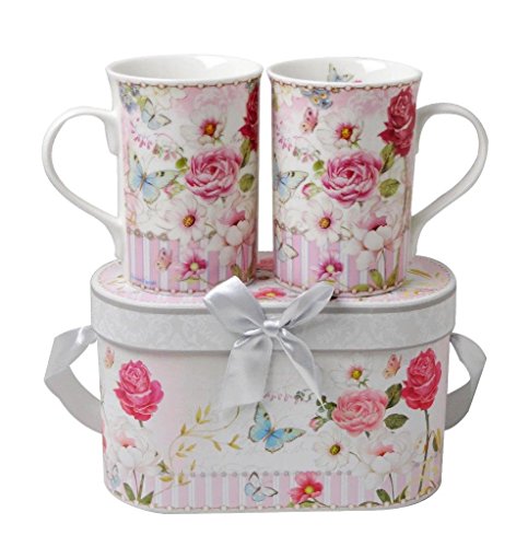 Elegant Bone China Two Coffee Mugs set in floral design (2 Count)