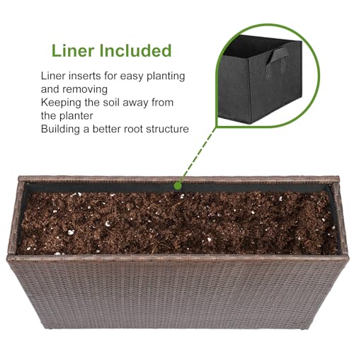 Large Rectangular Block Planter Box Handmade Wicker Tall Planters for Outdoor Plants with Removable Liners Modern Planter for Indoor Outdoor Patio Deck
