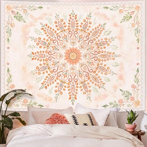 Floral Mandala Tapestry Boho Tapestry for Bedroom Peach Tapestries Wall Hanging Living Room Wall Art and Home Decor 44x60