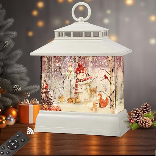 Christmas Snow Globe Lantern Water Glittering Lantern with 8 Songs & 6H Timer Romote Control Christmas Snow Globes USB & Battery Operated for Christmas Festival Decorations Gifts