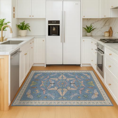 Washable Blue Rugs for Bedroom Bedside (12 Sq Ft)