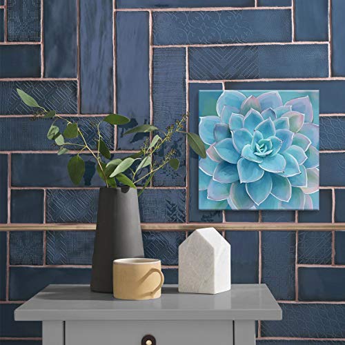 Blue Succulents Bathroom Decor Wall Art Framed Modern Popular Wall Plants Decorations Canvas Prints Artwork Wall Decor for Bedroom Blue Flower Pictures Size 14x14 inch Easy to Hang