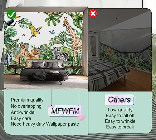 Safari Wallpaper for Children with Animals Jungle Wall Mural Watercolor Animals Nursery Wallpaper Kids Room Decor (94 Sq Ft)