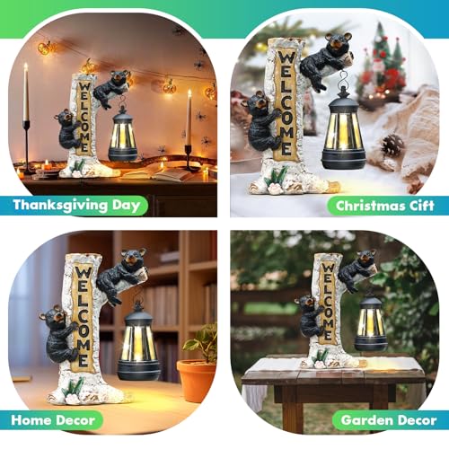 Garden Bear Statue with Solar LED Lantern