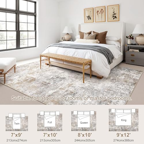 7x10 Area Rug Living Room Rugs Washable Neutral Brown Grey Carpet (70 Sq Ft)