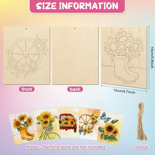 10 Pieces Large Sunflowers Unfinished Wood Crafts to Paint for Adults
