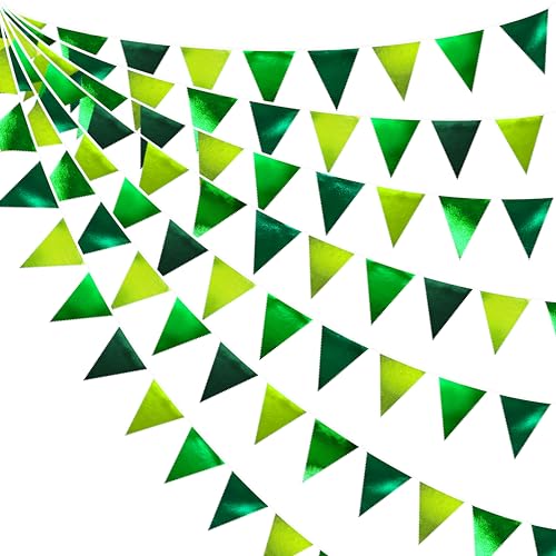 Gradient Green Party Decorations Metallic Fabric Ombre Green Triangle Pennant Banner Flag Bunting for Graduation Birthday Retirement Wedding Bachelorette Spring Summer St Patrick's Day Party Supplies (36 Count)