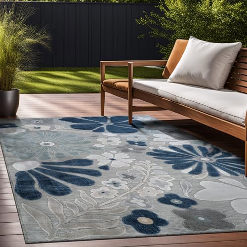Outdoor Rug 9x12 Large Modern Floral Tropical Area Rugs for Outdoor and Indoor Patio Easy to Clean Non Shedding Living Room Porch Garden Washable Outside Carpet (108 Sq Ft)