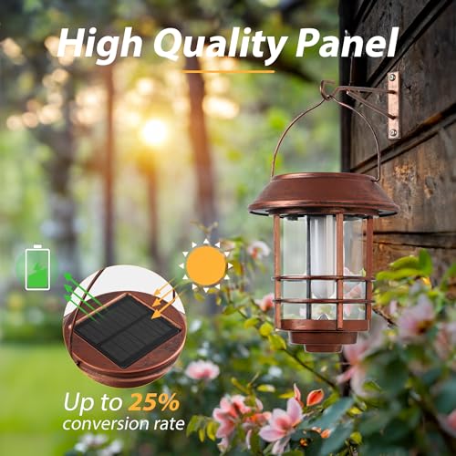Solar Lanterns Outdoor Waterproof Flickering Flame 2 Pack Red Bronze (2 Count)