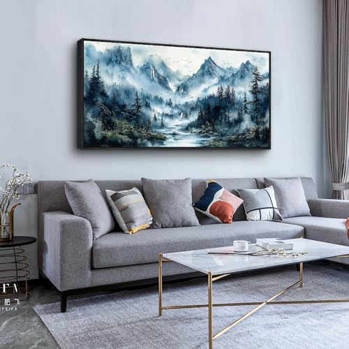 Black Framed Canvas Wall Art For Living Room Large Wall Decor For Office Mountain Wall Painting Fog Forest Landscape Picture Ready To Hang Bedroom Home Decorations Prints Poster 24x48 In