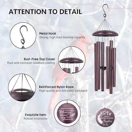 36" Large Deep Tone Personalized Sympathy Wind Chimes