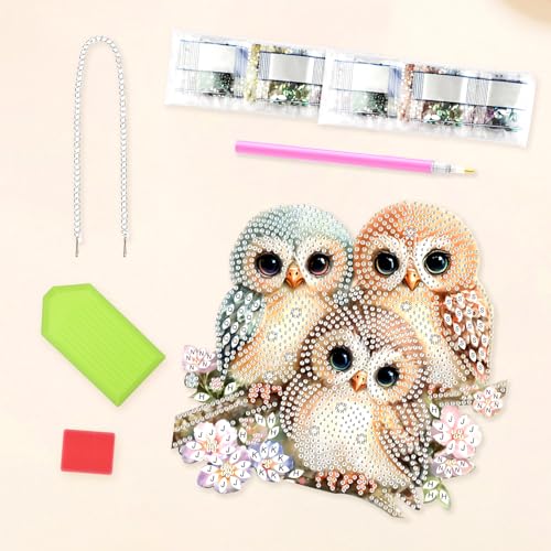 DIY 3 Cute Owls Diamond Painting Hanging Ornament