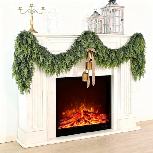 6FT 2Pcs Lifelike Touch Artificial Christmas Cedar Garland for Mantle Decor