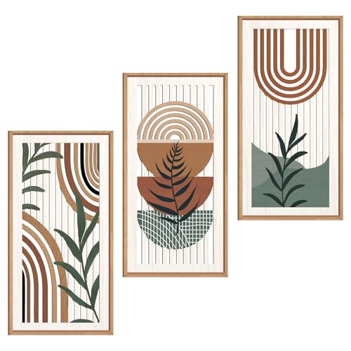 Boho Wood Wall Art Framed 8x16 Inch Set of 3 Mid