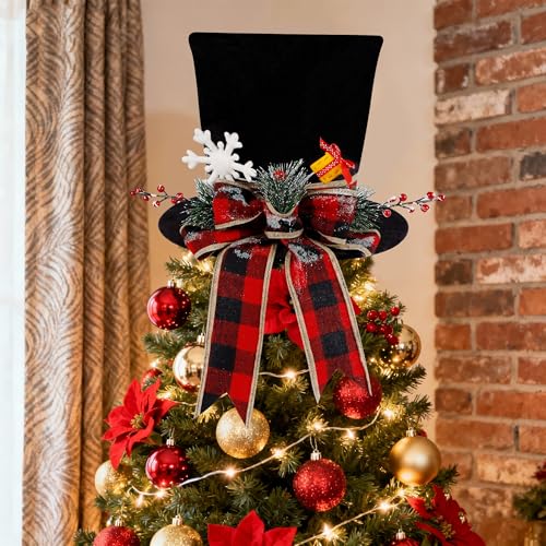 Christmas Tree Topper Black Red Velvet Top Hat