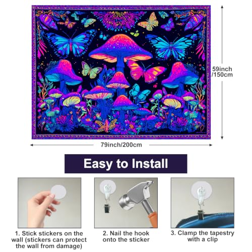 Blacklight Tapestry Butterfly Neon Decor 78 x 59 Inch
