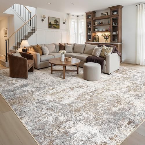 12x14 Area Rug Living Room Rugs Extra Large Brown Grey Carpet (24 Count)