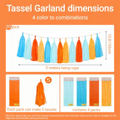 Orange and Blue Paper Tassel (20 Count)