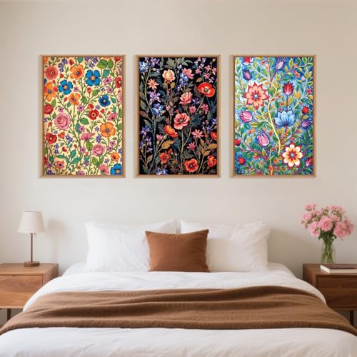 Large Vintage Botanical Flower Framed Canvas Wall Art
