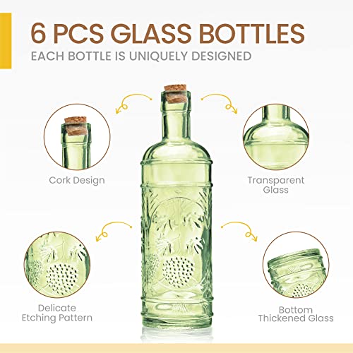 Assorted Green Glass Bottles with Corks (6 Count)