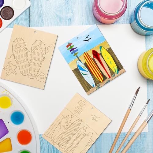 10 Pieces Large Summer Unfinished Wood Crafts to Paint for Adults