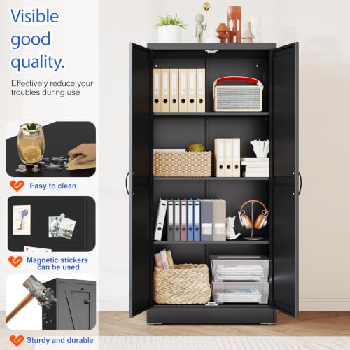 63" Tall Metal Storage Cabinet Black Cupboard Kitchen Pantry Cabinet