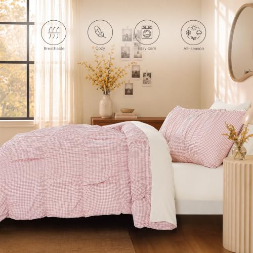 Pink Gingham Twin XL Comforter Set