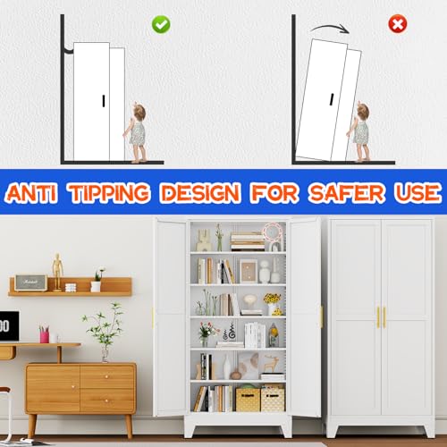 75.2" Tall Metal Storage Cabinet with 2 Doors & 5 Adjustable Shelves