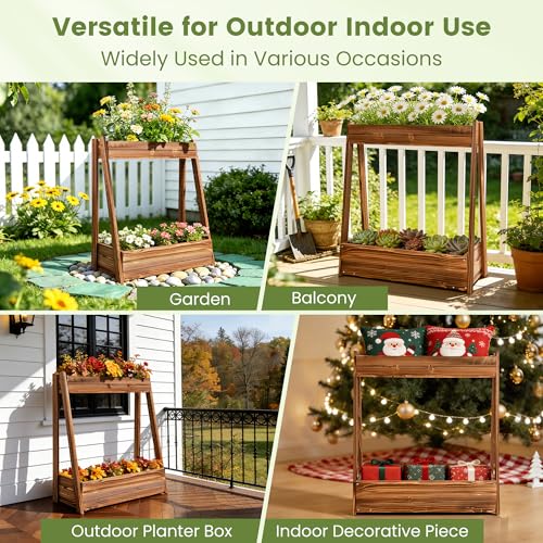 36" 2 Tier Freestanding Elevated Wooden Raised Garden Bed