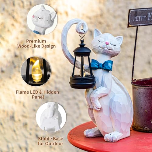 10.7" White Cat Solar Garden Light Statue