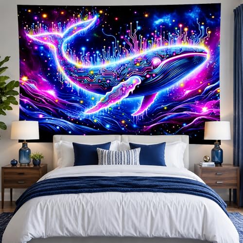 Blacklight Tapestry Cosmic Whale Neon Wall Art 78 x 59 Inch