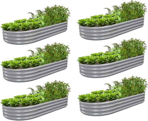 6 Pack 6x3x1FT Galvanized Raised Garden Bed Kit Oval Metal Ground Planter Box Outdoor Bottomless Planter Raised Beds for Vegetables Flowers Herbs Fruits
