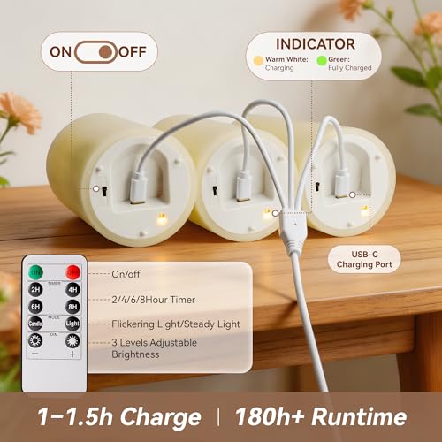 Ivory Real Wax LED Rechargeable Flameless Battery (3 Count)