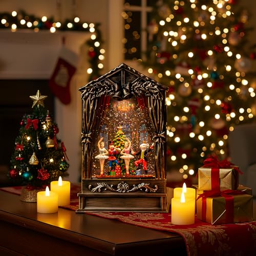 Christmas Snow Globe Lantern Water Glittering Nutcracker Ballet Theatre with Music & Timer