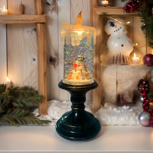 Christmas Flickering Flameless Candles Christmas Snow Globe Candle Light Swirling Water Glittering Spinning Candles with 6 Hours Timer for Home Christmas Gift Decorations