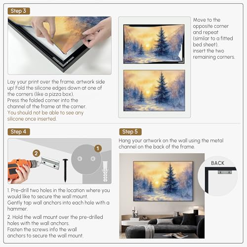 46"x72" Extra Large Framed Wall Art Winter Sunrise in Snowy Pine Forest Watercolor Style for Home Living Room Bedroom Decor