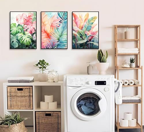 3pcs Tropical Botanical Monstera Leaves Canvas Wall Art (3 Count)