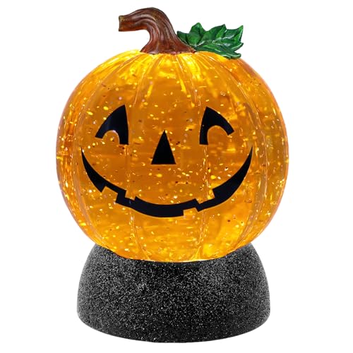Halloween Snow Globe Lantern Pumpkin Lighted Halloween Snow Globes Battery Operated or USB Powered with 6H Timer Musical Snow Globe Glitter for Spooky Party Home Table Decorations