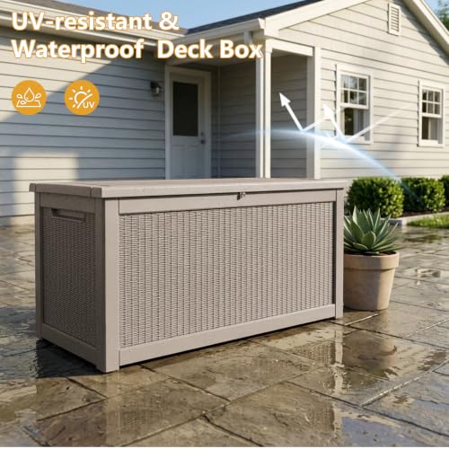 325 Gallon Outdoor Storage Box Waterproof Lockable Resin Deck Box Large