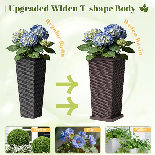 24" Front Porch Resin Rattan Tall Planters 2 Pack (2 Count)