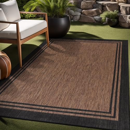 Bordered Outdoor Rug 8x10 Washable Outside Carpet for Indoor Patio Porch Waterproof Easy Cleaning Non Shedding Area Rugs Nut Brown 8 x 10