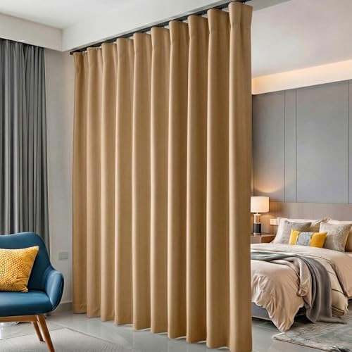 Room Divider Curtains Blackout Floor to Ceiling Curtain with Hook Wall Mount Sliding Door Curtains Ceiling Mount Extra Wide Curtain Wall Divider for Room Separation