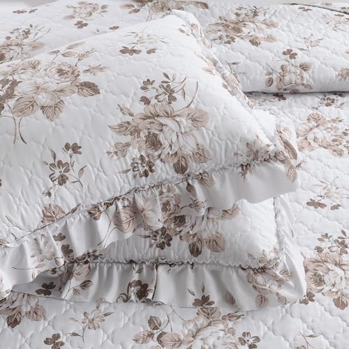 Khaki Ruffled Quilt Queen Size with 2 Pillow Shams