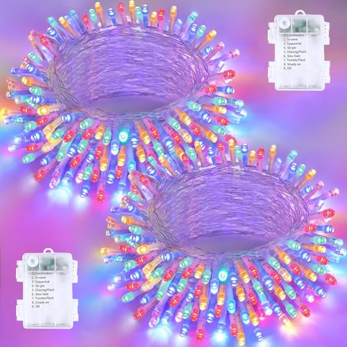 2 Pack 200 LED Battery Operated String Lights
