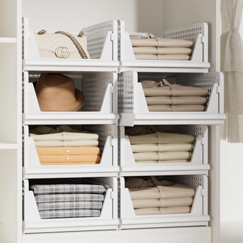 5 Pack Closet Storage Bins Stackable Organizer Drawer Shelf (5 Count)