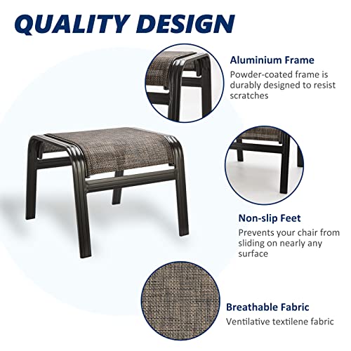 Outdoor Patio Foot Rest Ottoman Seat Textilene Portable Metal Footstool Portable Patio Chairs 2 Set Brown (2 Count)